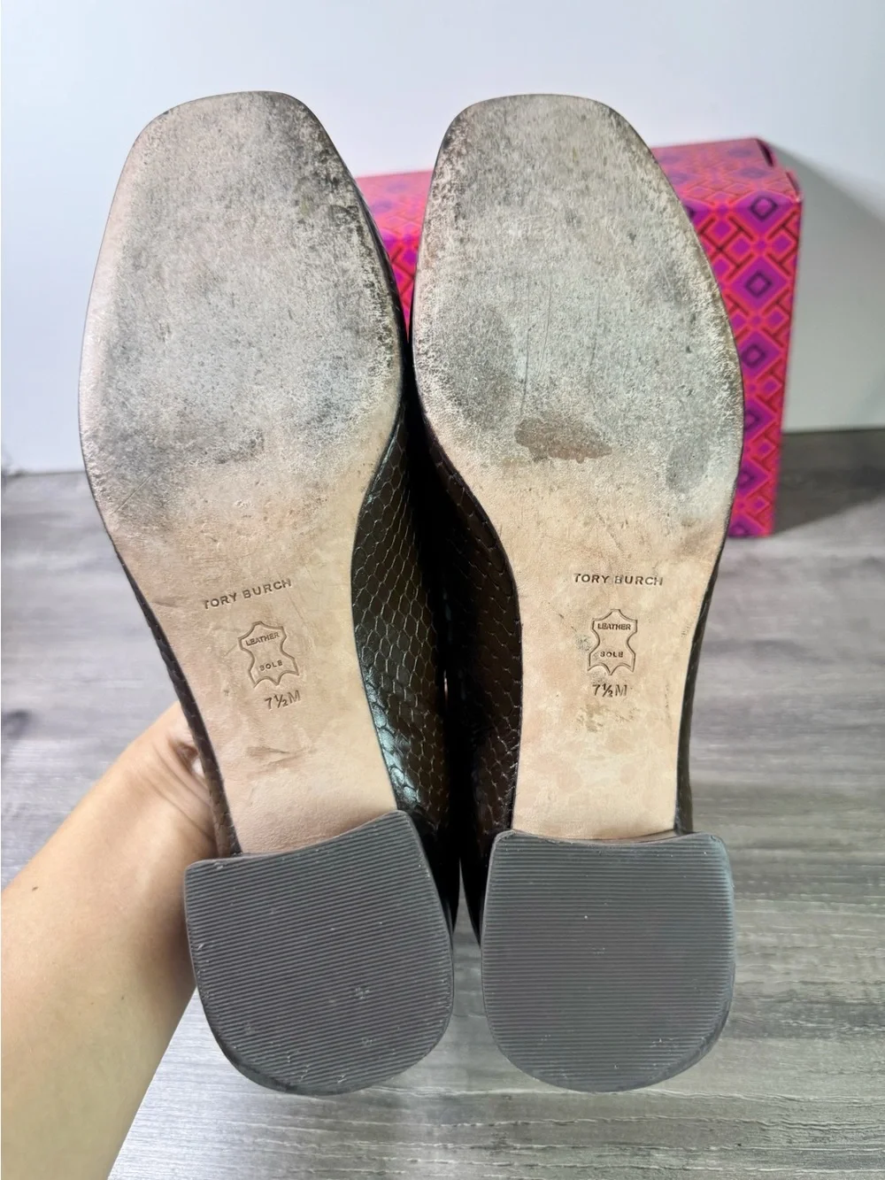 Tory Burch Georgia Ballet Snakeskin Block Heels size 7.5 $328